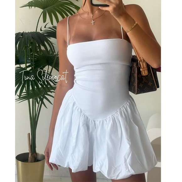 BLOGGER'S FAVE! Zara Mini Dress With Puff Skirt White NWT - Picture 15 of 16